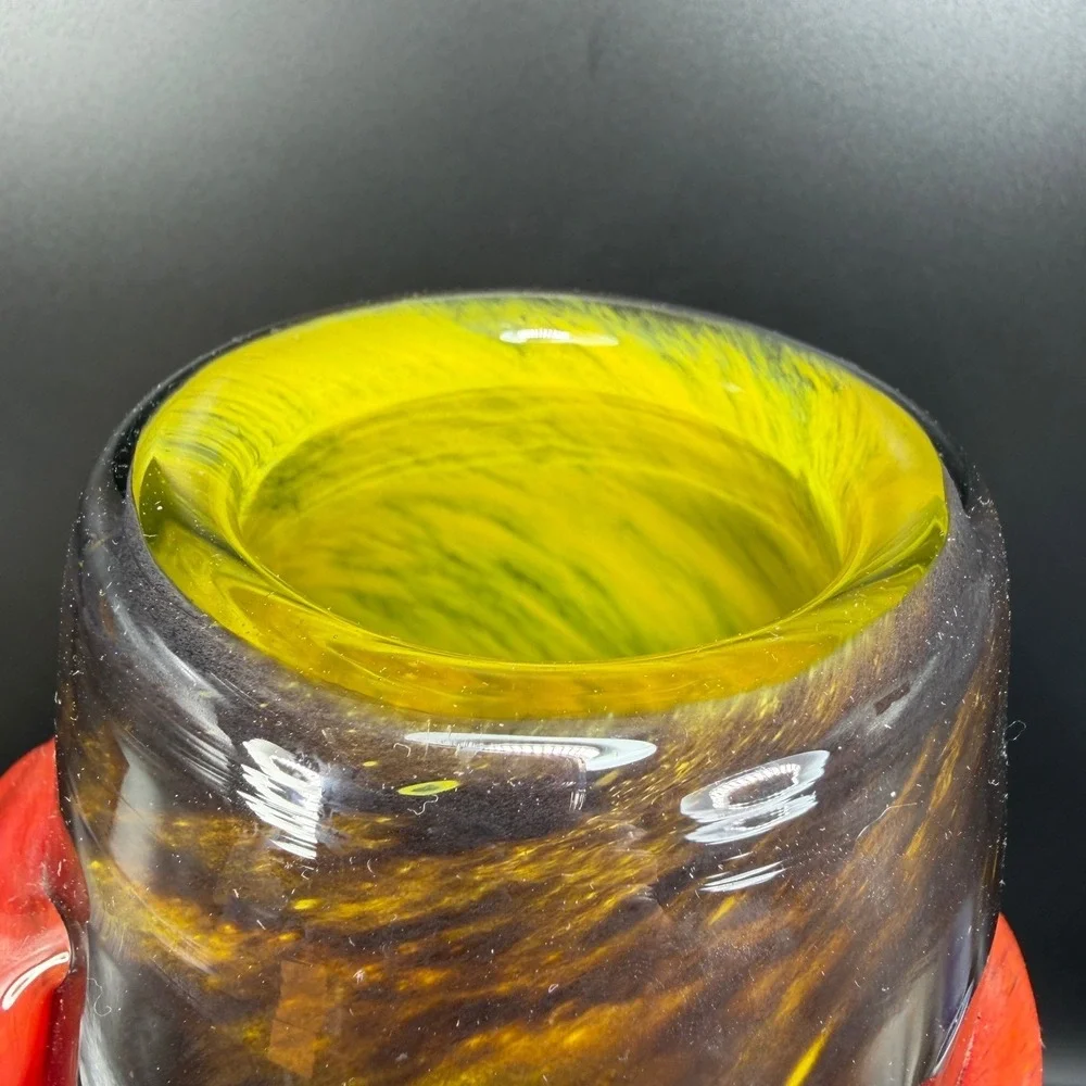Mihai‎ Topescu Glass Vase 12inch Heavy Applied Ribbon Colorful Modern Decor